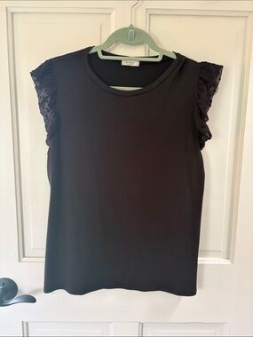 Lush Black Ruffle Sleeve Tank Top
